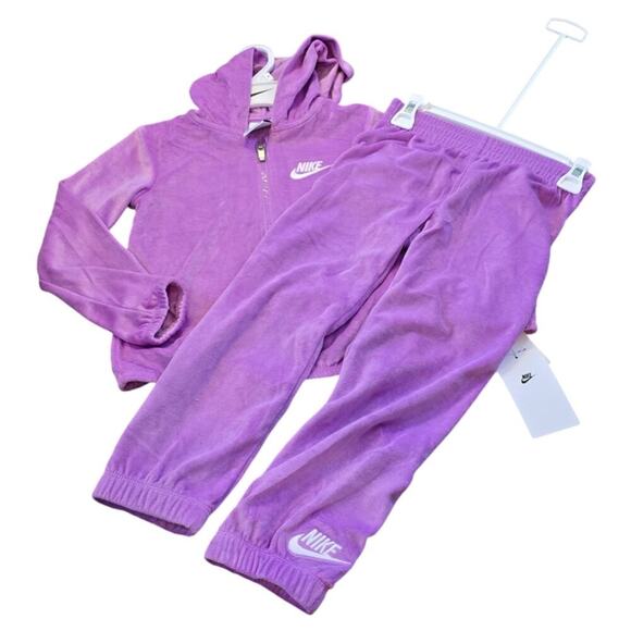 Nike 2pc Lilac Lavender Purple Velour Pants‎ and Hoodie Size 6 New! - Picture 2 of 11